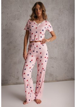 Różowy Elastyczny Komplet Piżamowy w Serduszka Spodnie i Top Isle ze sklepu renee.pl w kategorii Piżamy damskie - zdjęcie 188885377