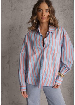 Niebieska Koszula z Bawełny Oversize w Pionowe Paski Telaria ze sklepu renee.pl w kategorii Koszule damskie - zdjęcie 188885397
