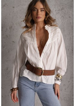 Biała Koszula z Bawełny ze Stójką Ozdobiona Koronkowymi Lamówkami  Ilielia ze sklepu renee.pl w kategorii Koszule damskie - zdjęcie 188889716