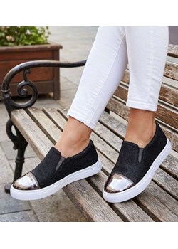 Wsuwane czarne trampki damskie /E10-2 15644 T180/ ze sklepu Pantofelek24.pl w kategorii Trampki damskie - zdjęcie 188894959