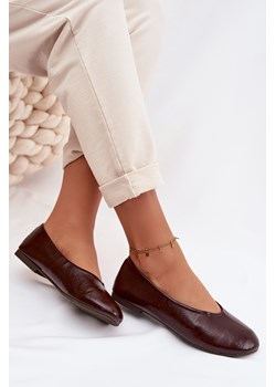 Eko Skórzane Lakierowane Baleriny Czekoladowe Selanora ze sklepu ZAZOO w kategorii Balerinki - zdjęcie 188896028