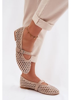 Damskie Baleriny Ażurowe Z Paskiem I Cyrkoniami Beżowe Wilvessa ze sklepu ZAZOO w kategorii Balerinki - zdjęcie 188896209