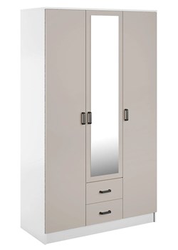 Trzydrzwiowa szafa z lustrem i szufladami biały + kaszmir - Montixa ze sklepu Edinos.pl w kategorii Szafy - zdjęcie 188901567