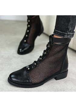 Czarne wiosenne ażurowe botki damskie Jezzi Asa62-130 ze sklepu suzana.pl w kategorii Botki - zdjęcie 188904888