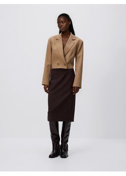 Reserved - Spódnica midi z przeszyciem - ciemnobrązowy ze sklepu Reserved w kategorii Spódnice - zdjęcie 188906488
