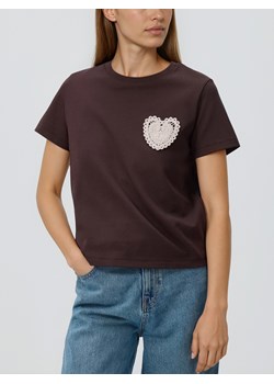 Reserved - T-shirt z haftowaną aplikacją - ciemnobrązowy ze sklepu Reserved w kategorii Bluzki damskie - zdjęcie 188906705