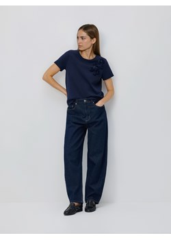 Reserved - T-shirt z kwiatową aplikacją - granatowy ze sklepu Reserved w kategorii Bluzki damskie - zdjęcie 188906716