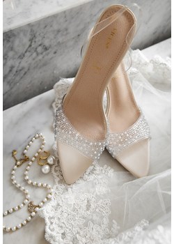 Beżowe Sandały Vices na Szpilce z Wkładką ze Skóry Naturalnej z Cyrkoniami Lumerelle ze sklepu renee.pl w kategorii Sandały damskie - zdjęcie 188907676