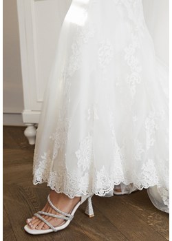 Białe Cyrkoniowe Sandały Vices na Stożkowym Obcasie Galitiela ze sklepu renee.pl w kategorii Sandały damskie - zdjęcie 188907678