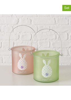 Boltze Świeczniki (2 szt.) "Eggard" w kolorze jasnoróżowym i zielonym - wys. 12 cm ze sklepu Limango Polska w kategorii Świeczniki - zdjęcie 188910207