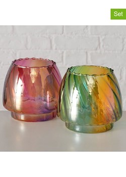 Boltze Świeczniki (2 szt.) "Colly" w kolorze jasnoróżowo-turkusowym - wys. 11,5 cm ze sklepu Limango Polska w kategorii Świeczniki - zdjęcie 188910496