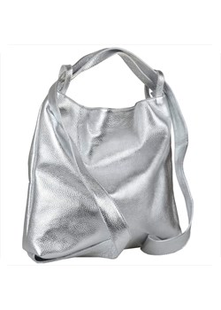 Torebko plecak duży xl ze skóry naturalnej srebrny metaliczny ze sklepu melon.pl w kategorii Plecaki - zdjęcie 188914595