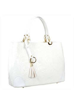 Skórzana torebka shopper biała tłoczone kwiaty ze sklepu melon.pl w kategorii Torby Shopper bag - zdjęcie 188914918