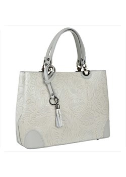 Skórzana torebka shopper popielaty tłoczone kwiaty ze sklepu melon.pl w kategorii Torby Shopper bag - zdjęcie 188914957