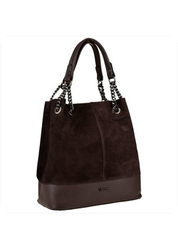 Duża torba brąz czekolada z łańcuszkami vezze skóra zamszowa i ze sklepu melon.pl w kategorii Torby Shopper bag - zdjęcie 188915566