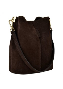 Torebka ze skóry naturalnej zamszowej worek brąz czekolada złote ze sklepu melon.pl w kategorii Torebki worki - zdjęcie 188916366