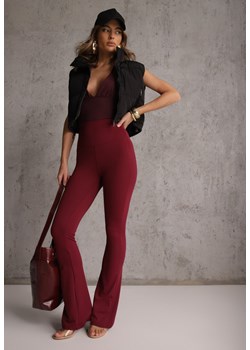 Bordowe Spodnie High Waist z Elastycznego Materiału z Gumką w Talii Dorra ze sklepu renee.pl w kategorii Spodnie damskie - zdjęcie 188916556