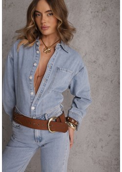 Niebieska Jeansowa Koszula z Bawełną z Przeszyciami Nekki ze sklepu renee.pl w kategorii Koszule damskie - zdjęcie 188916568