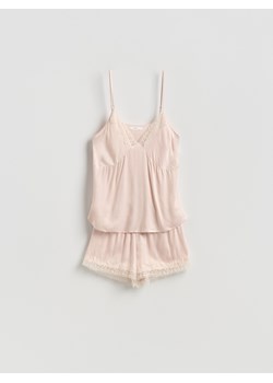 Reserved - Dwuczęściowa piżama z wiskozy - kremowy ze sklepu Reserved w kategorii Piżamy damskie - zdjęcie 188916976