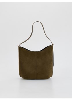 Reserved - Torebka shopper z imitacji zamszu - ciemnozielony ze sklepu Reserved w kategorii Torebki damskie - zdjęcie 188917576