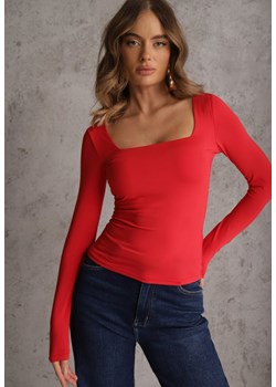 Czerwona Bluzka z Elastycznego Materiału o Kwadratowym Dekolcie z Wiskozą Nemosa ze sklepu renee.pl w kategorii Bluzki damskie - zdjęcie 188917828
