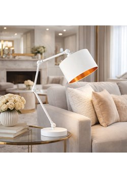 Biała lampka stołowa z regulacją wysokości ASMARA GOLD lampka nocna z regulacją kąta światła ze sklepu Lysne w kategorii Lampy stołowe - zdjęcie 188930309