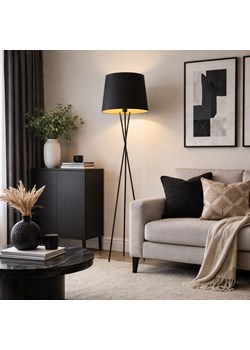 Czarna lampa podłogowa na trójnogu TOKIO GOLD ze sklepu Lysne w kategorii Lampy podłogowe - zdjęcie 188930316