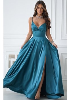 Połyskująca długa suknia wieczorowa z wiązaniem gorsetowym zielona ze sklepu intimiti.pl w kategorii Sukienki - zdjęcie 188932198
