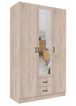 Trzydrzwiowa szafa z lustrem i szufladami dąb sonoma - Montixa ze sklepu Edinos.pl w kategorii Szafy - zdjęcie 188933008