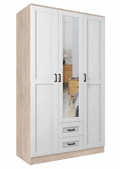 Skandynawska szafa trzydrzwiowa z lustrem dąb sonoma + biały - Lorenix ze sklepu Edinos.pl w kategorii Szafy - zdjęcie 188933049