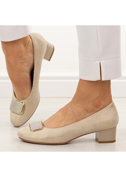 Złote czółenka damskie na obcasie M.Daszyński Sa210-8 ze sklepu suzana.pl w kategorii Czółenka - zdjęcie 188936517