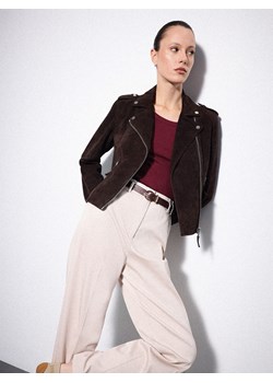 Mohito - Skórzana brązowa ramoneska - ciemnobrązowy ze sklepu Mohito w kategorii Kurtki damskie - zdjęcie 188938718