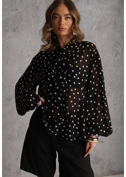 Czarna Półprzezroczysta Koszula w Kropki z Wiskozy i Bawełny z Wiązaniem Delmara ze sklepu renee.pl w kategorii Koszule damskie - zdjęcie 188938895