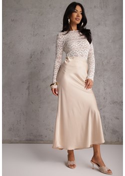 Beżowa Koktajlowa Spódnica z Satyny o Rozkloszowanym Kroju Zinnivira ze sklepu renee.pl w kategorii Spódnice - zdjęcie 188938967