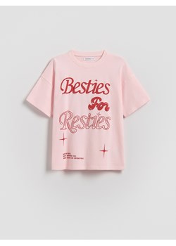 Reserved - T-shirt z nadrukiem - pastelowy róż ze sklepu Reserved w kategorii Bluzki dziewczęce - zdjęcie 188939306