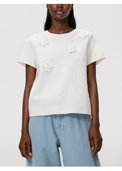 Reserved - T-shirt z kwiatową aplikacją - złamana biel ze sklepu Reserved w kategorii Bluzki damskie - zdjęcie 188939527