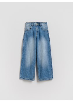 Reserved - Jeansy wide leg z opraniem - niebieski ze sklepu Reserved w kategorii Spodnie dziewczęce - zdjęcie 188939637