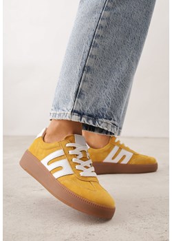Żółte Skórzane Sneakersy na Kauczukowej Podeszwie z Geometrycznym Motywem Shytyse ze sklepu born2be.pl w kategorii Buty sportowe damskie - zdjęcie 188954505