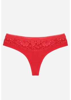 Czerwone Majtki Stringi z Bawełną Ozdobione Koronką Thelanthe ze sklepu born2be.pl w kategorii Majtki damskie - zdjęcie 188955436