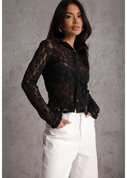 Czarna Koszula z Kwiatowej Koronki Nevieras ze sklepu renee.pl w kategorii Koszule damskie - zdjęcie 188957356