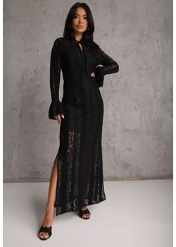 Czarna Taliowana Sukienka z Koronki Zdobiona Wiązaniem przy Szyi Terienna ze sklepu renee.pl w kategorii Sukienki - zdjęcie 188957368