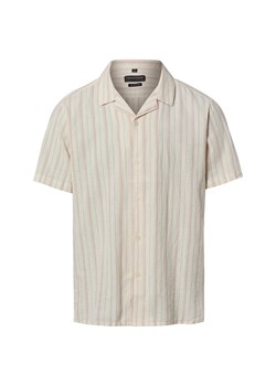 Finshley & Harding Męska koszulka z krótkim rękawem z zawartością lnu Mężczyźni Regular Fit Bawełna écru w paski ze sklepu vangraaf w kategorii Koszule męskie - zdjęcie 188958316