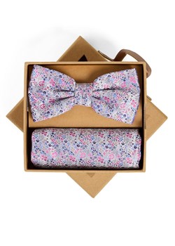 Finshley & Harding London Męska jedwabna muszka i poszetka Mężczyźni Jedwab (100%) malinowy wzorzysty ze sklepu vangraaf w kategorii Muchy - zdjęcie 188958477