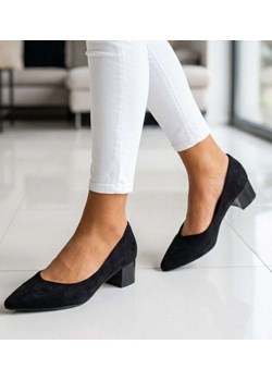 Czarne czółenka na niskim obcasie Pointy Toe /F5-3 18807 T381/ ze sklepu Pantofelek24.pl w kategorii Czółenka - zdjęcie 188962526