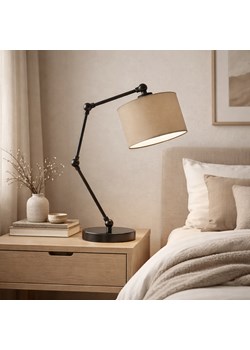 Czarna lampka nocna do czytania z regulowanym beżowym abażurem ASMARA lampka biurkowa z regulacją nachylenia ze sklepu Lysne w kategorii Lampy stołowe - zdjęcie 188963656