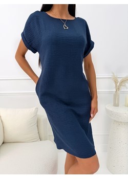 Granatowa Klasyczna Sukienka z Kieszeniami ze sklepu ModnaKiecka.pl w kategorii Sukienki - zdjęcie 188983496