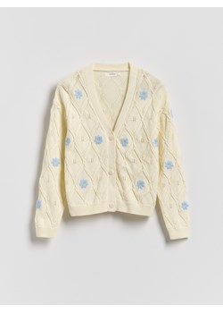 Reserved - Kardigan z kwiatową aplikacją - złamana biel ze sklepu Reserved w kategorii Swetry dziewczęce - zdjęcie 188985305