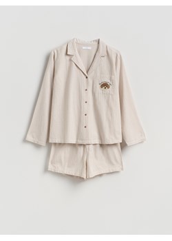 Reserved - Dwuczęściowa piżama z bawełny - beżowy ze sklepu Reserved w kategorii Piżamy damskie - zdjęcie 188985718
