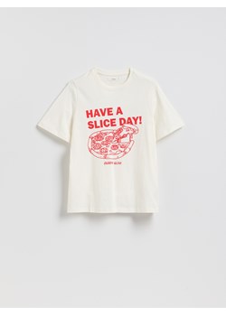 Reserved - Bawełniany t-shirt z nadrukiem - złamana biel ze sklepu Reserved w kategorii Bluzki damskie - zdjęcie 188985776