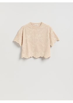 Reserved - T-shirt z ozdobnym haftem - beżowy ze sklepu Reserved w kategorii Bluzki damskie - zdjęcie 188985816